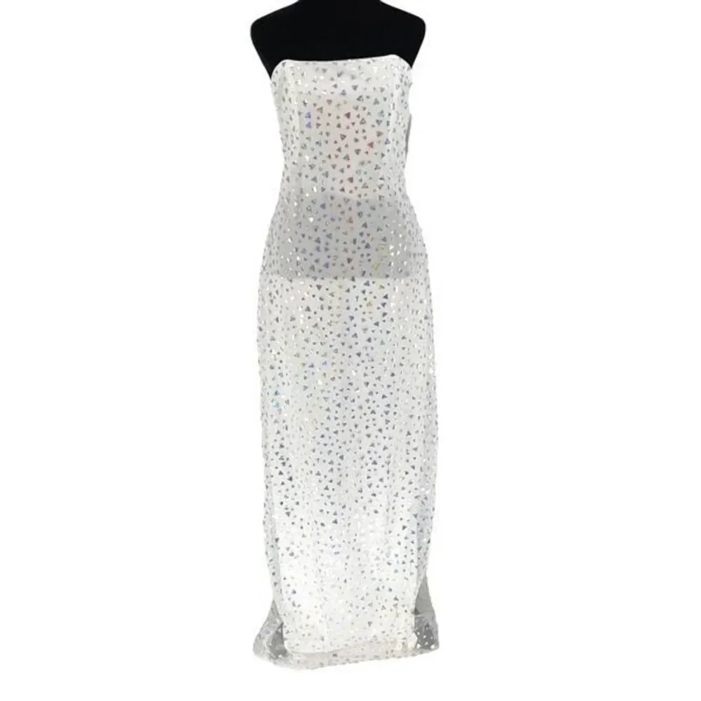 Vintage Jessica McClintock Gunne Sax Holo Strapless Formal Dress White Sz 13 NWT